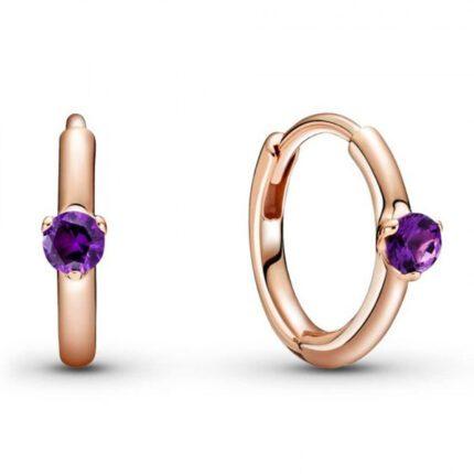 Серьги-кольца с пурпурным кристаллом Rose