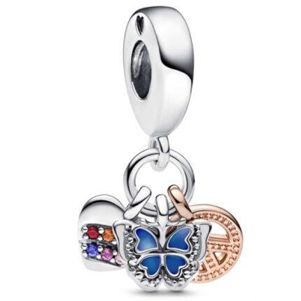 Шарм-подвеска Радужное сердце, бабочка и символ мира
